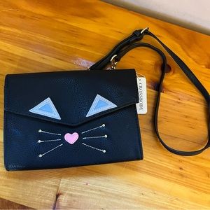 NWT Charming Charlie Black Cat Crossbody Sling Purse Bag Clutch